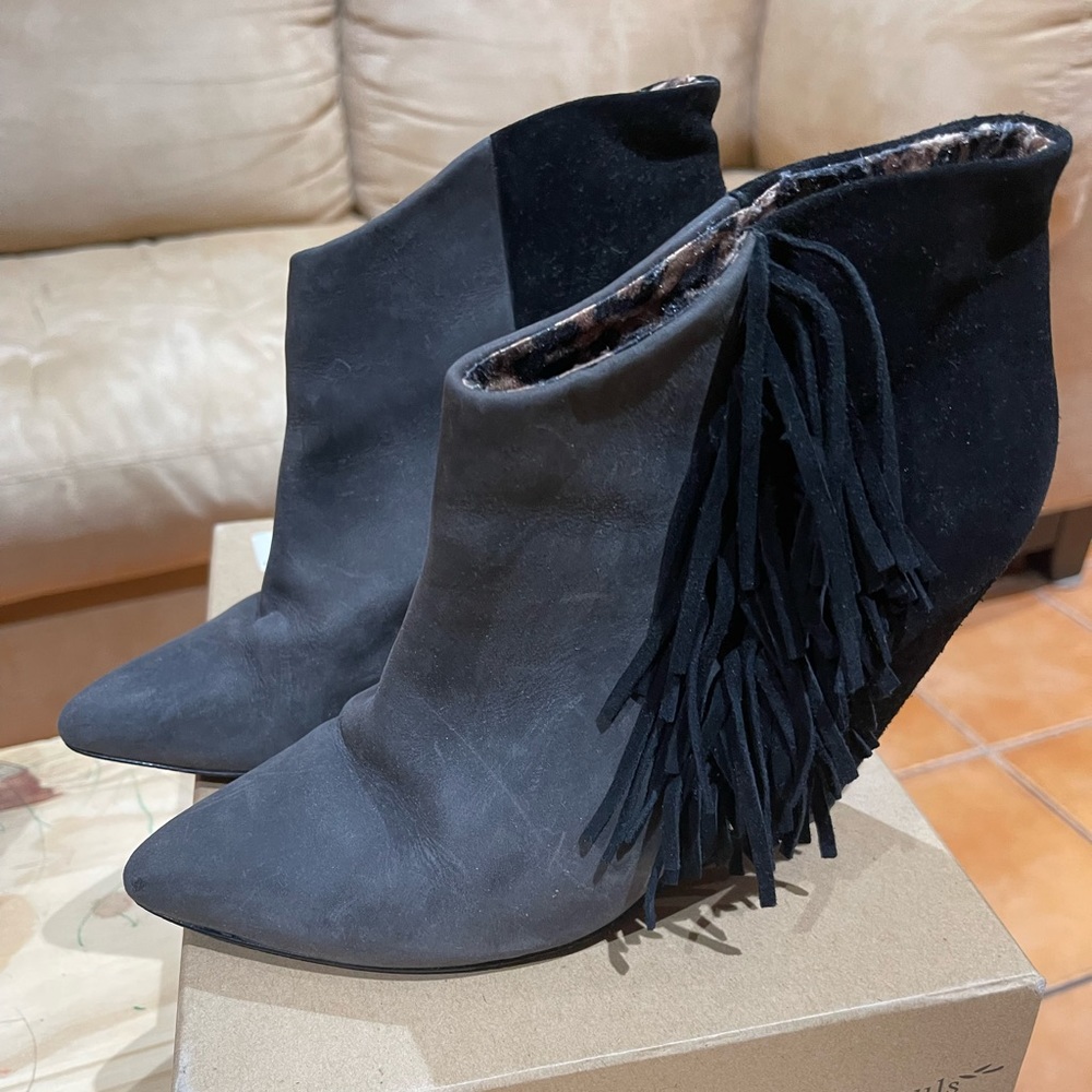 Betsey Johnson fringe booties with wedge heel
